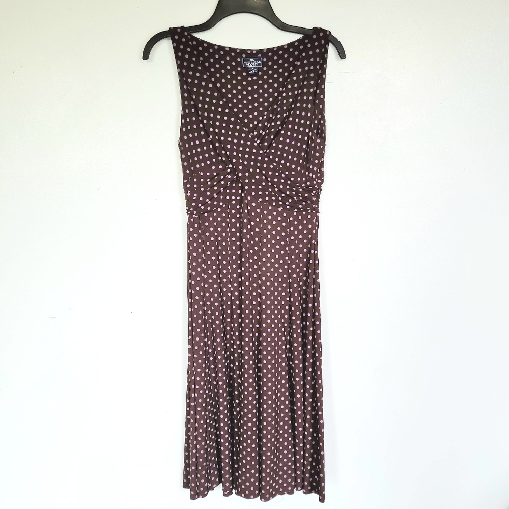 American Living Dress Wrap-Front Flowy Fit & Flare Polka Dot Ruched Waist Size 8